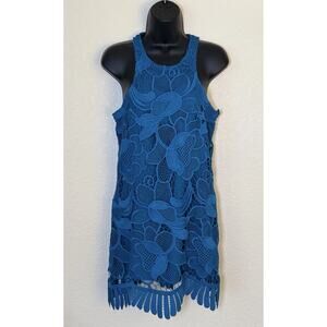 Lovers and Friends Caspian Lace Mini Dress Blue Shift High Neck- Size Small